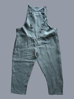 Italian Linen Overalls Beaton Style Grey Lagenlook Jumpsuit Made in Italy OS